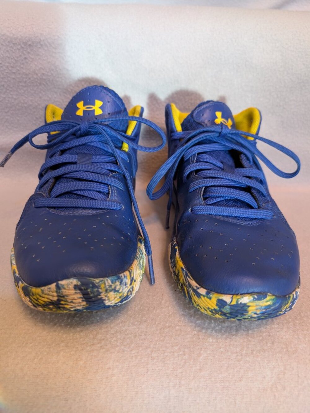 Lot! 2 pair Under Armour Shoes Sneakers Size 2Y blue yellow gray - Picture 4 of 16